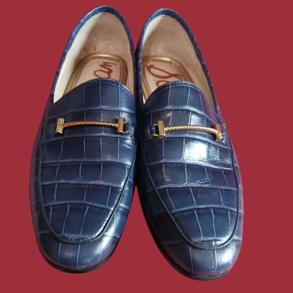 Sam Edelman Women Croc- Loafers With Gold Accent Navy Blue 6.5M - Picture 11 of 13